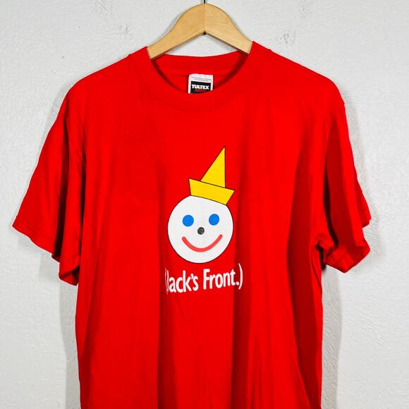 Vintage 90s Jack's Back Graphic Tee Jack in the Box Red Short Sleeve Shirt - L - Picture 3 of 4